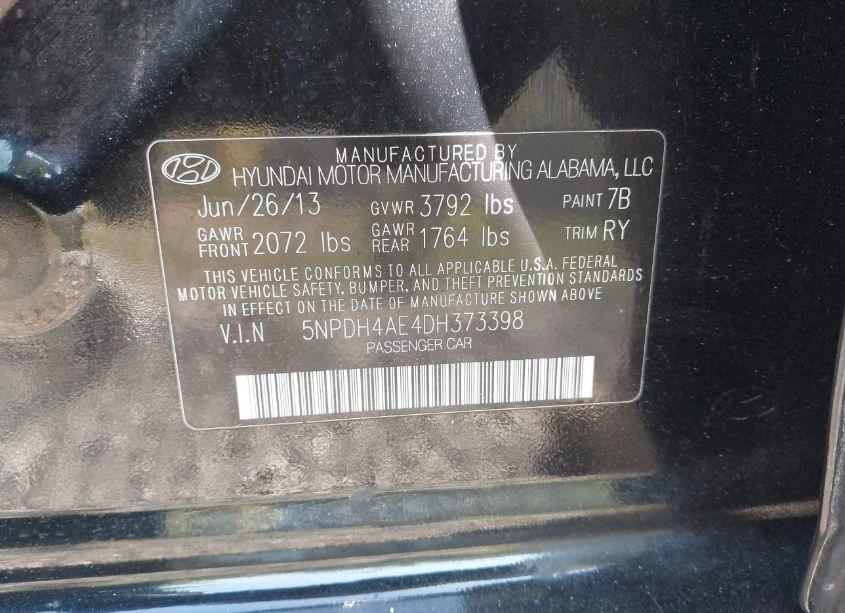 Photo 9 of 2013 Hyundai Elantra LIMITED (VIN 5NPDH4AE4DH373398)