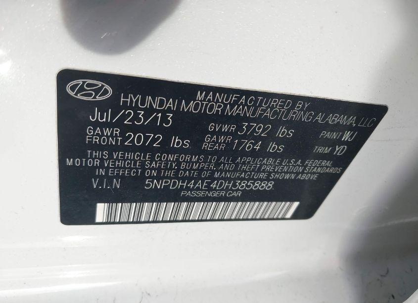 Photo 9 of 2013 Hyundai Elantra LIMITED (VIN 5NPDH4AE4DH385888)