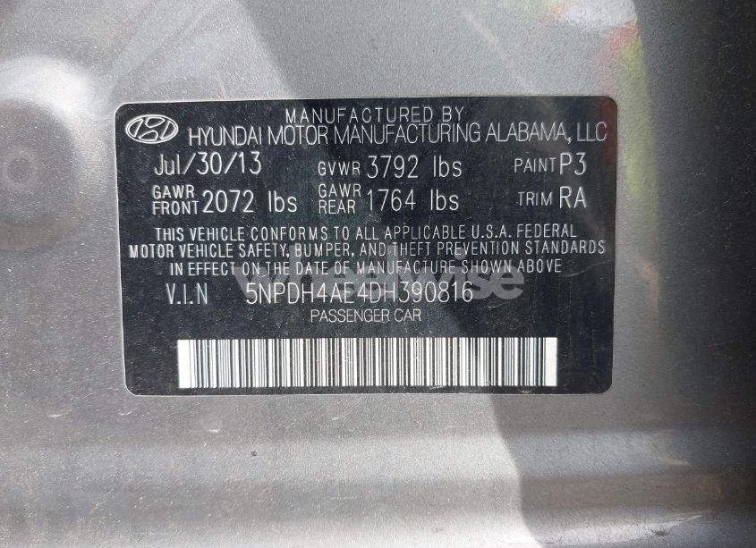Photo 9 of 2013 Hyundai Elantra GLS (VIN 5NPDH4AE4DH390816)