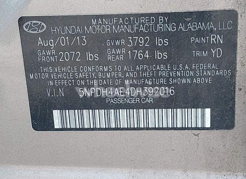 Photo 9 of 2013 Hyundai Elantra GLS (VIN 5NPDH4AE4DH392016)