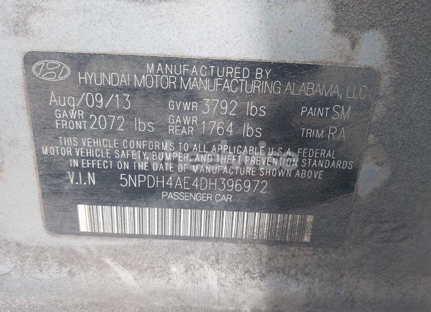 Photo 9 of 2013 Hyundai Elantra LIMITED (VIN 5NPDH4AE4DH396972)