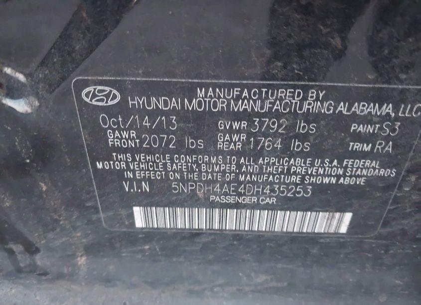 Photo 9 of 2013 Hyundai Elantra GLS (VIN 5NPDH4AE4DH435253)