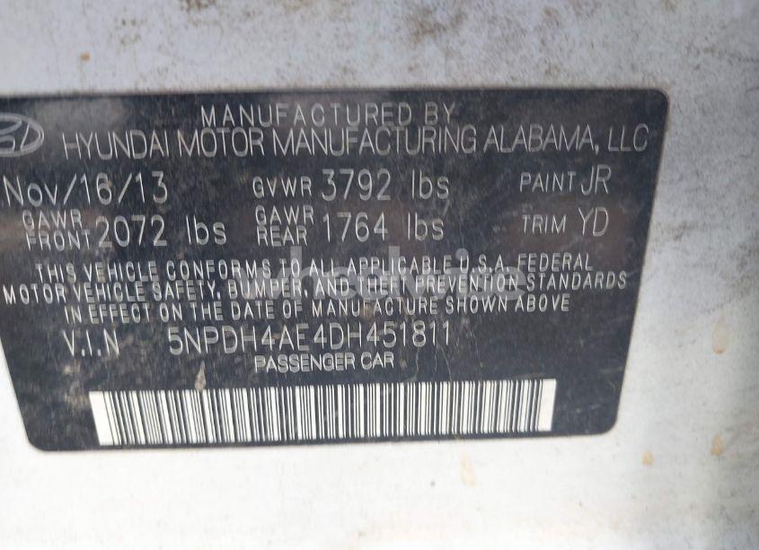 Photo 9 of 2013 Hyundai Elantra GLS (VIN 5NPDH4AE4DH451811)