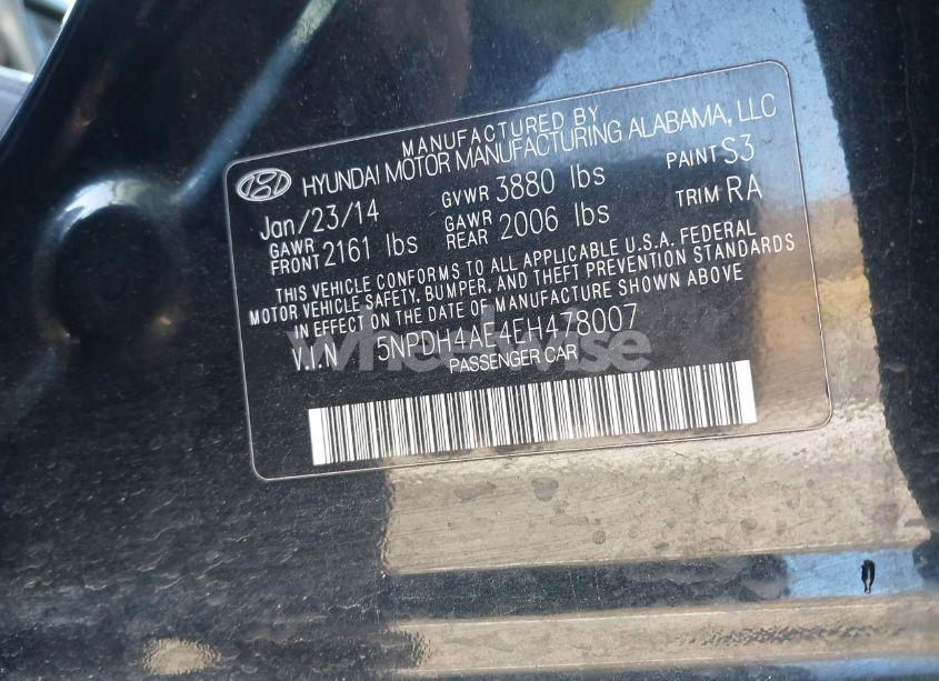 Photo 9 of 2014 Hyundai Elantra LIMITED (VIN 5NPDH4AE4EH478007)