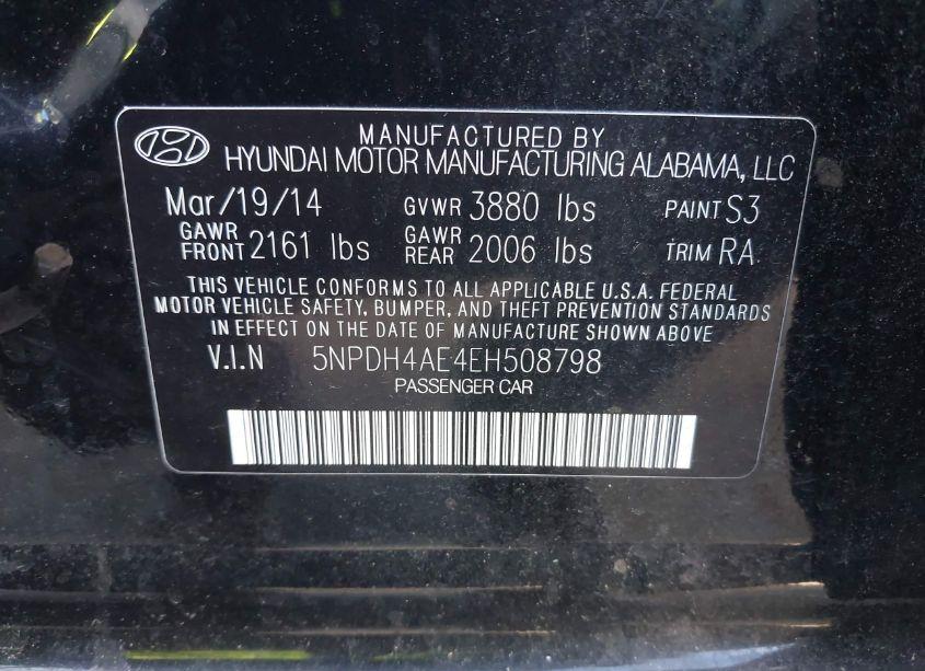Photo 9 of 2014 Hyundai Elantra LIMITED (VIN 5NPDH4AE4EH508798)