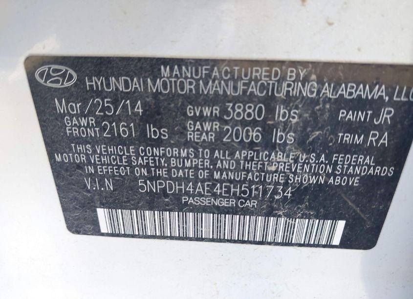 Photo 9 of 2014 Hyundai Elantra SE (VIN 5NPDH4AE4EH511734)