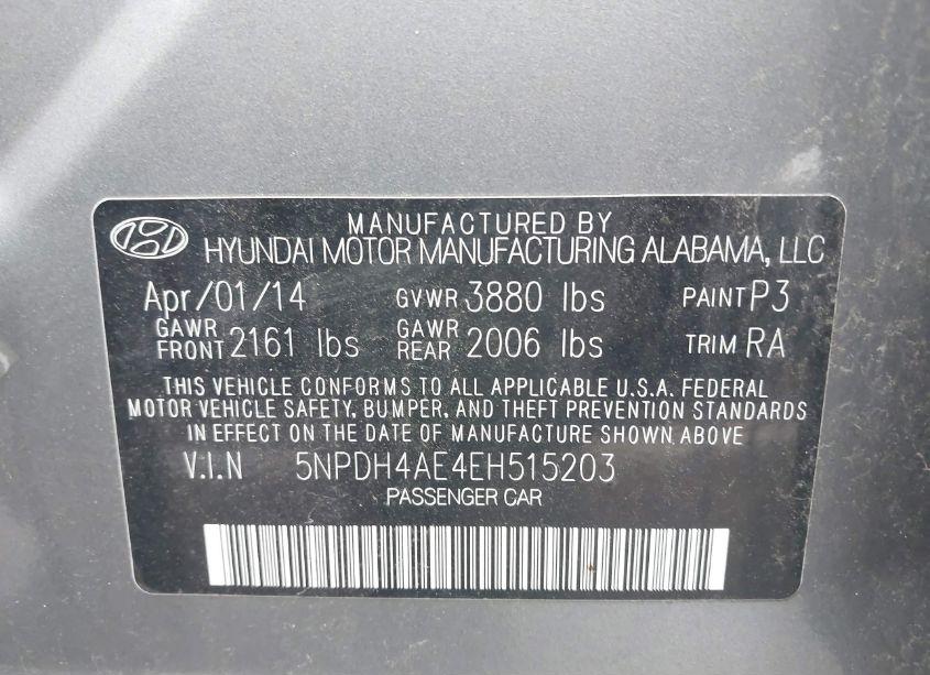 Photo 9 of 2014 Hyundai Elantra SE (VIN 5NPDH4AE4EH515203)