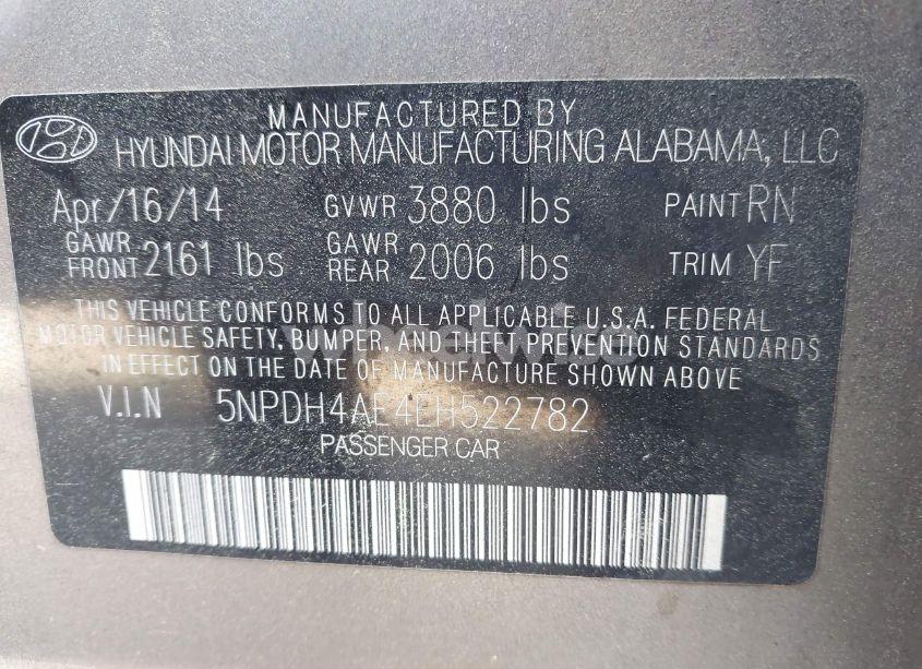 Photo 9 of 2014 Hyundai Elantra SE (VIN 5NPDH4AE4EH522782)