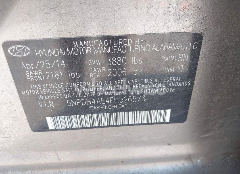 Photo 9 of 2014 Hyundai Elantra SE (VIN 5NPDH4AE4EH526573)