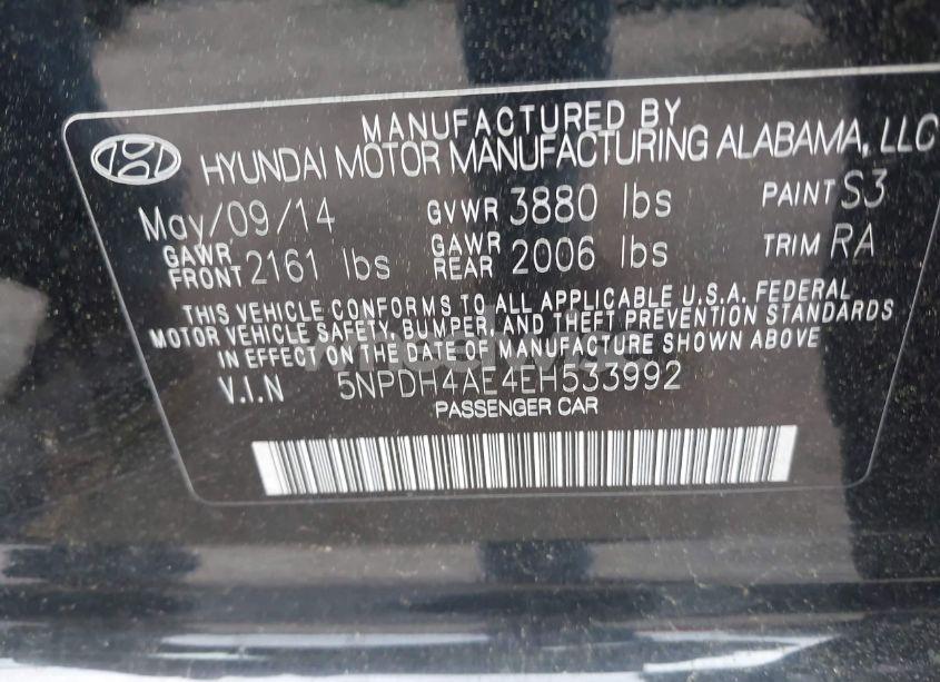 Photo 9 of 2014 Hyundai Elantra LIMITED (VIN 5NPDH4AE4EH533992)