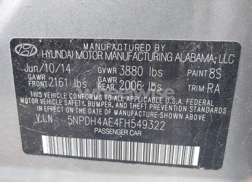 Photo 9 of 2015 Hyundai Elantra SE (VIN 5NPDH4AE4FH549322)