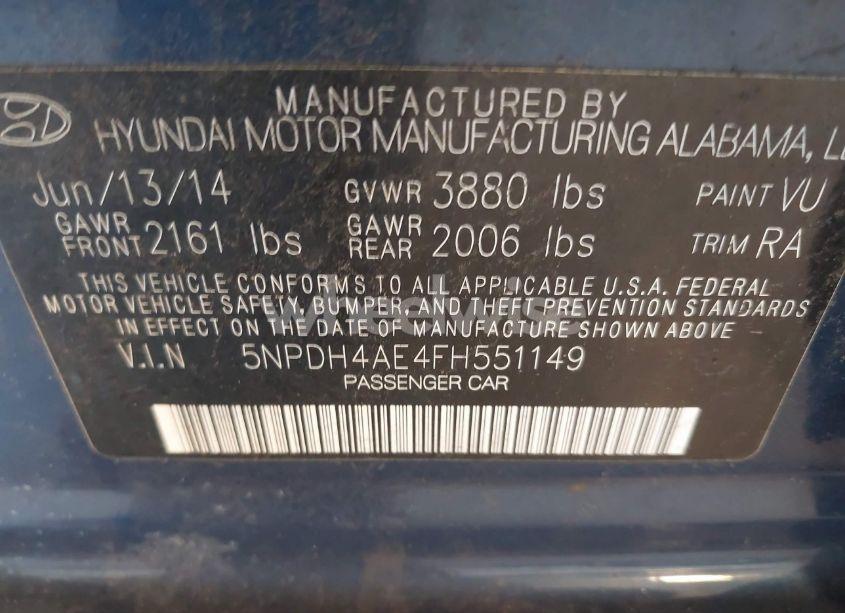 Photo 9 of 2015 Hyundai Elantra SE (VIN 5NPDH4AE4FH551149)