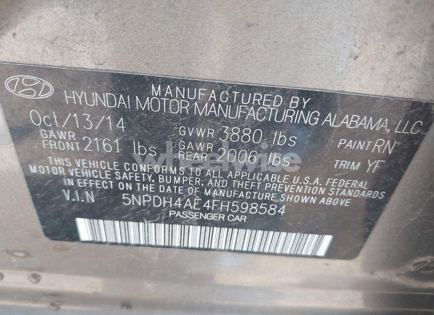 Photo 9 of 2015 Hyundai Elantra SE (VIN 5NPDH4AE4FH598584)