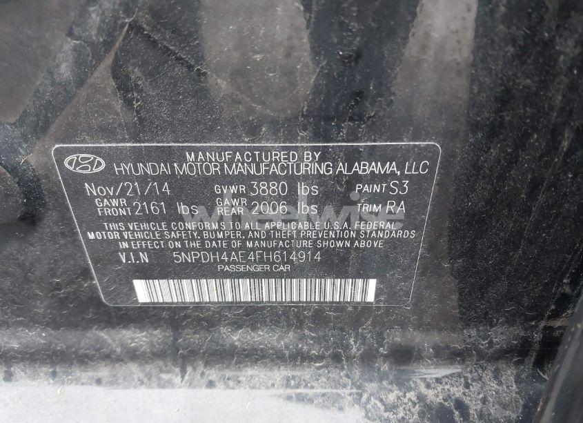 Photo 9 of 2015 Hyundai Elantra SE (VIN 5NPDH4AE4FH614914)