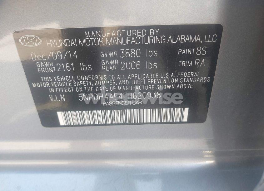 Photo 9 of 2015 Hyundai Elantra LIMITED (VIN 5NPDH4AE4FH620938)