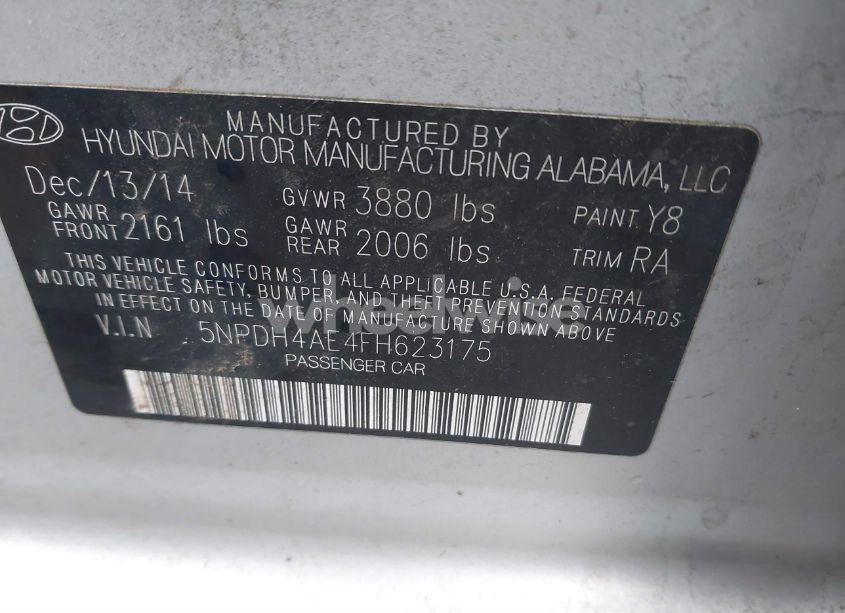 Photo 9 of 2015 Hyundai Elantra SE (VIN 5NPDH4AE4FH623175)