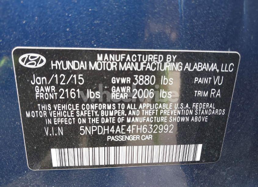 Photo 9 of 2015 Hyundai Elantra SE (VIN 5NPDH4AE4FH632992)
