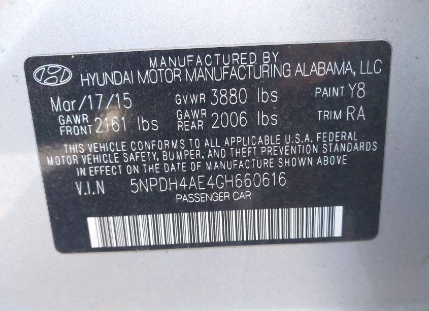 Photo 9 of 2016 Hyundai Elantra SE (VIN 5NPDH4AE4GH660616)