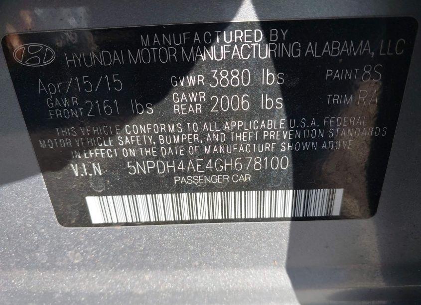 Photo 9 of 2016 Hyundai Elantra SE (VIN 5NPDH4AE4GH678100)