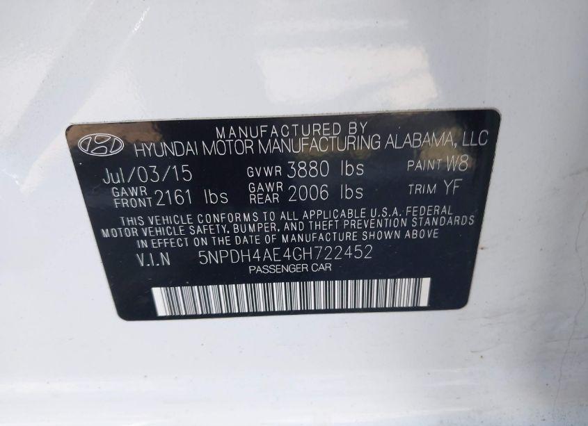 Photo 9 of 2016 Hyundai Elantra SE (VIN 5NPDH4AE4GH722452)