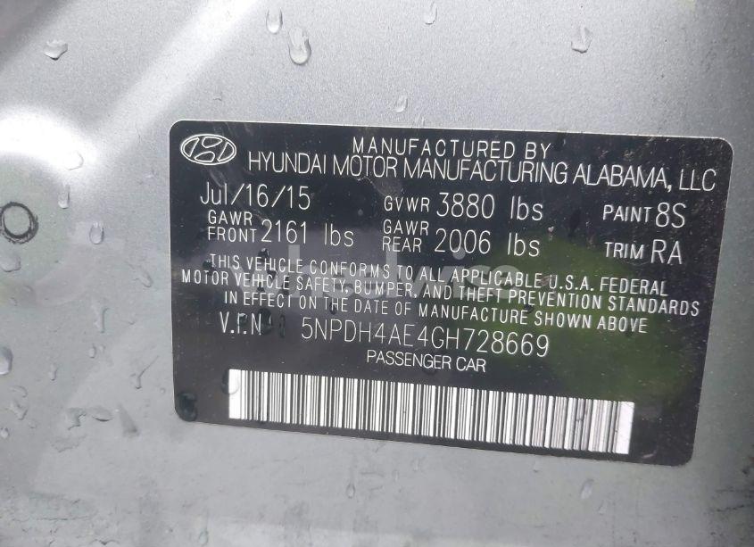 Photo 9 of 2016 Hyundai Elantra SE (VIN 5NPDH4AE4GH728669)