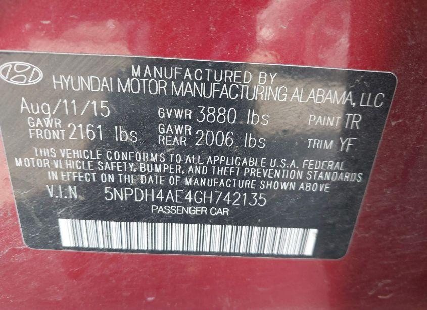 Photo 9 of 2016 Hyundai Elantra SE (VIN 5NPDH4AE4GH742135)