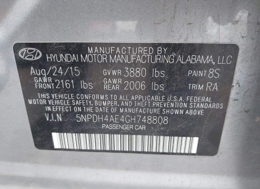 Photo 9 of 2016 Hyundai Elantra SE (VIN 5NPDH4AE4GH748808)