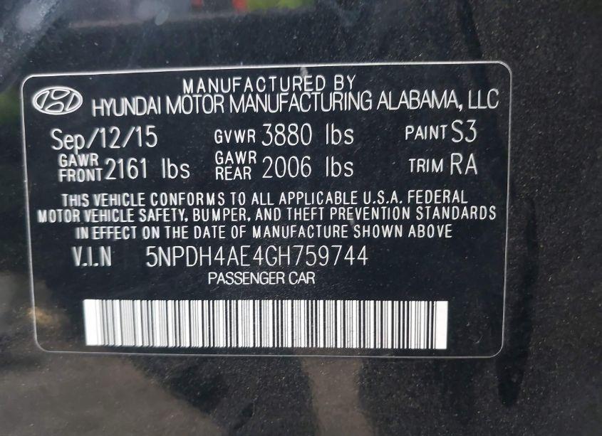 Photo 9 of 2016 Hyundai Elantra SE (VIN 5NPDH4AE4GH759744)