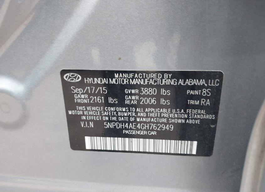 Photo 9 of 2016 Hyundai Elantra SE (VIN 5NPDH4AE4GH762949)