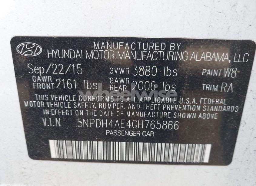 Photo 9 of 2016 Hyundai Elantra SE (VIN 5NPDH4AE4GH765866)