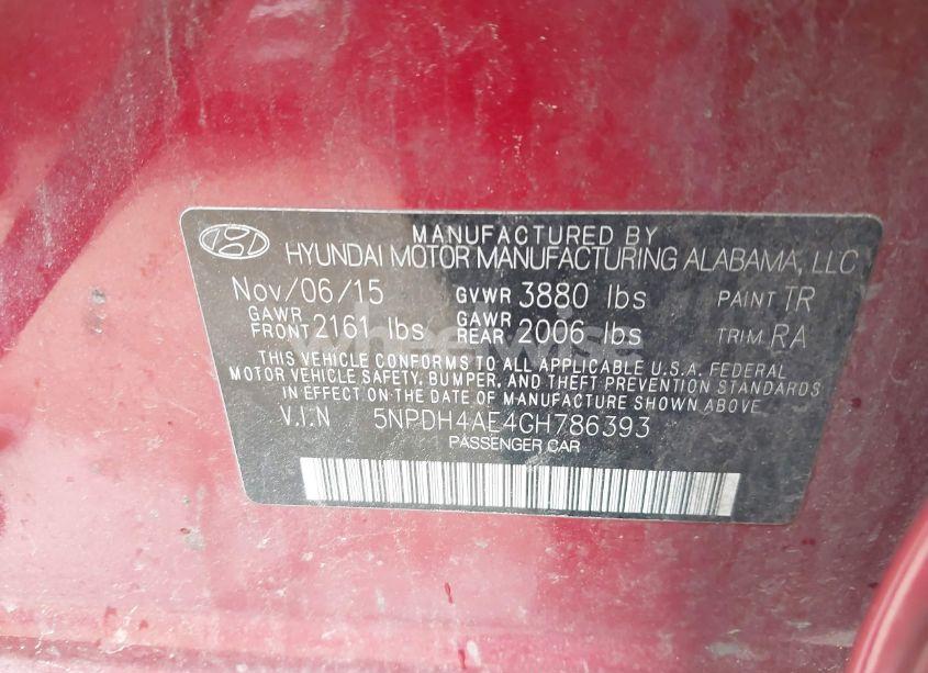 Photo 9 of 2016 Hyundai Elantra SE (VIN 5NPDH4AE4GH786393)