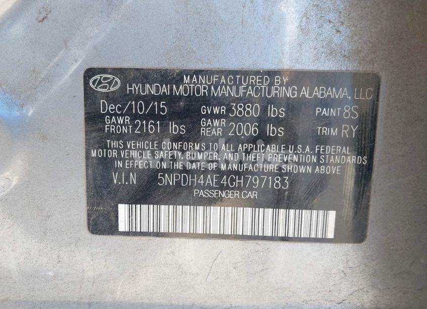 Photo 9 of 2016 Hyundai Elantra VALUE EDITION (VIN 5NPDH4AE4GH797183)