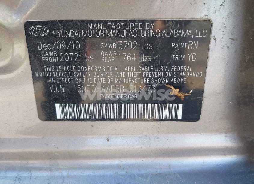 Photo 9 of 2011 Hyundai Elantra LIMITED (VIN 5NPDH4AE5BH013473)