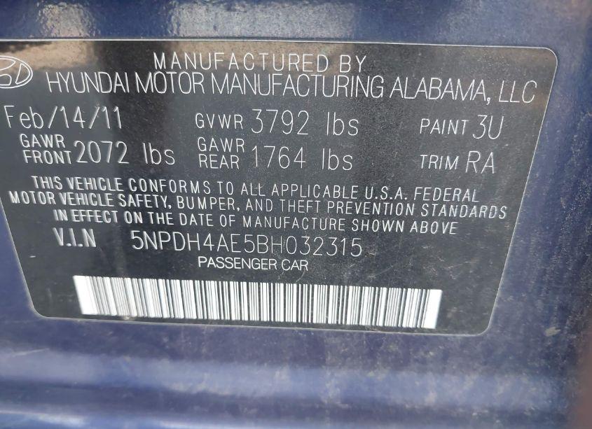 Photo 9 of 2011 Hyundai Elantra GLS (VIN 5NPDH4AE5BH032315)