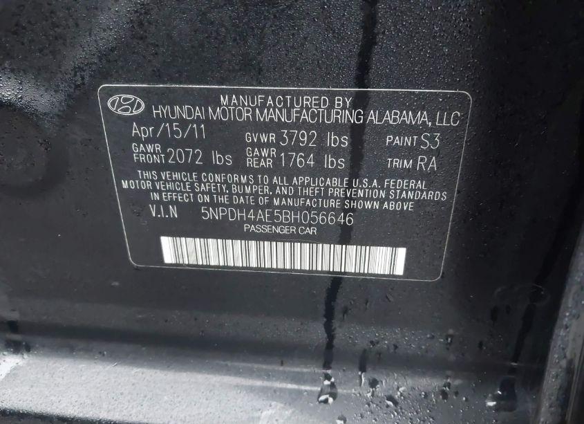 Photo 9 of 2011 Hyundai Elantra GLS (VIN 5NPDH4AE5BH056646)