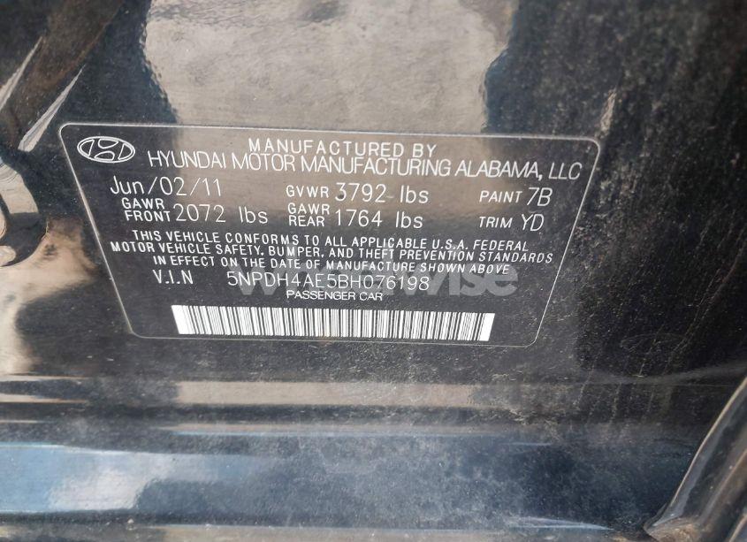 Photo 9 of 2011 Hyundai Elantra LIMITED (VIN 5NPDH4AE5BH076198)