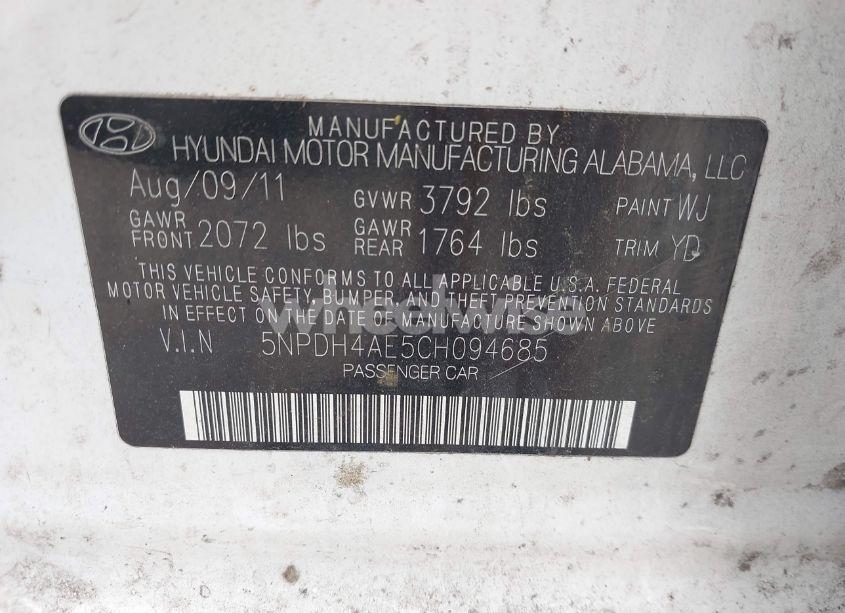 Photo 9 of 2012 Hyundai Elantra GLS (VIN 5NPDH4AE5CH094685)