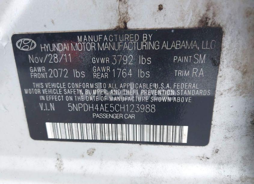 Photo 9 of 2012 Hyundai Elantra GLS (VIN 5NPDH4AE5CH123988)