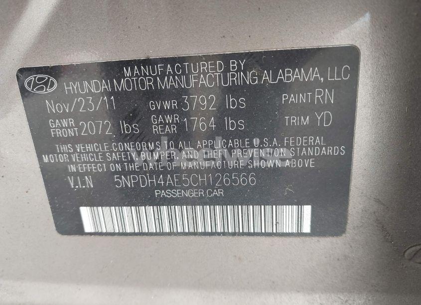 Photo 9 of 2012 Hyundai Elantra GLS (VIN 5NPDH4AE5CH126566)