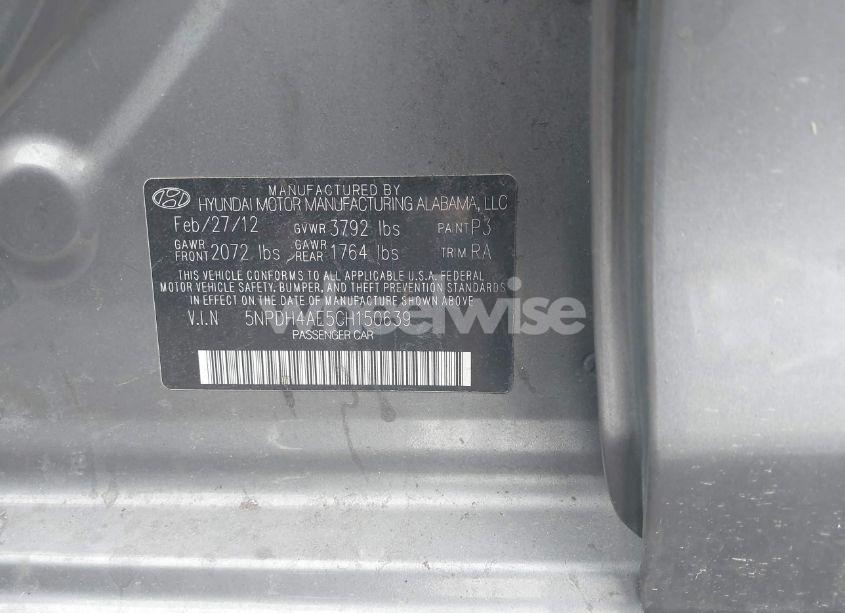 Photo 9 of 2012 Hyundai Elantra LIMITED (VIN 5NPDH4AE5CH150639)