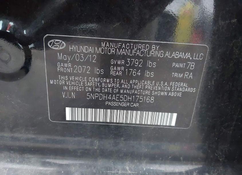 Photo 9 of 2013 Hyundai Elantra GLS (VIN 5NPDH4AE5DH175168)