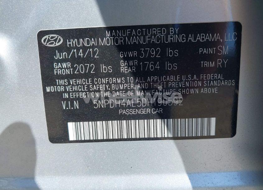 Photo 9 of 2013 Hyundai Elantra LIMITED (VIN 5NPDH4AE5DH190592)