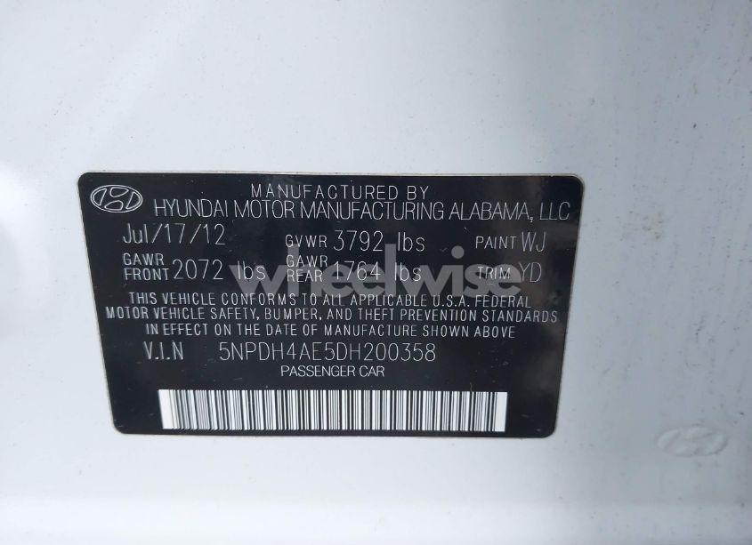 Photo 9 of 2013 Hyundai Elantra LIMITED (VIN 5NPDH4AE5DH200358)