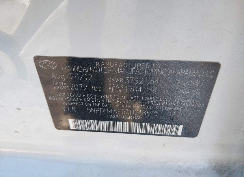 Photo 9 of 2013 Hyundai Elantra GLS (VIN 5NPDH4AE5DH218519)