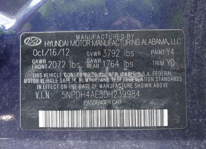 Photo 9 of 2013 Hyundai Elantra GLS (VIN 5NPDH4AE5DH239984)