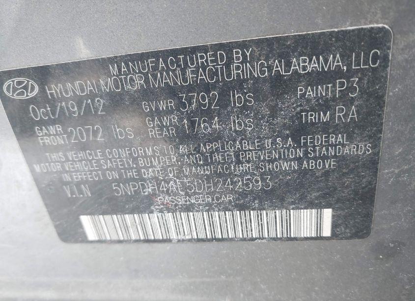 Photo 9 of 2013 Hyundai Elantra GLS (VIN 5NPDH4AE5DH242593)