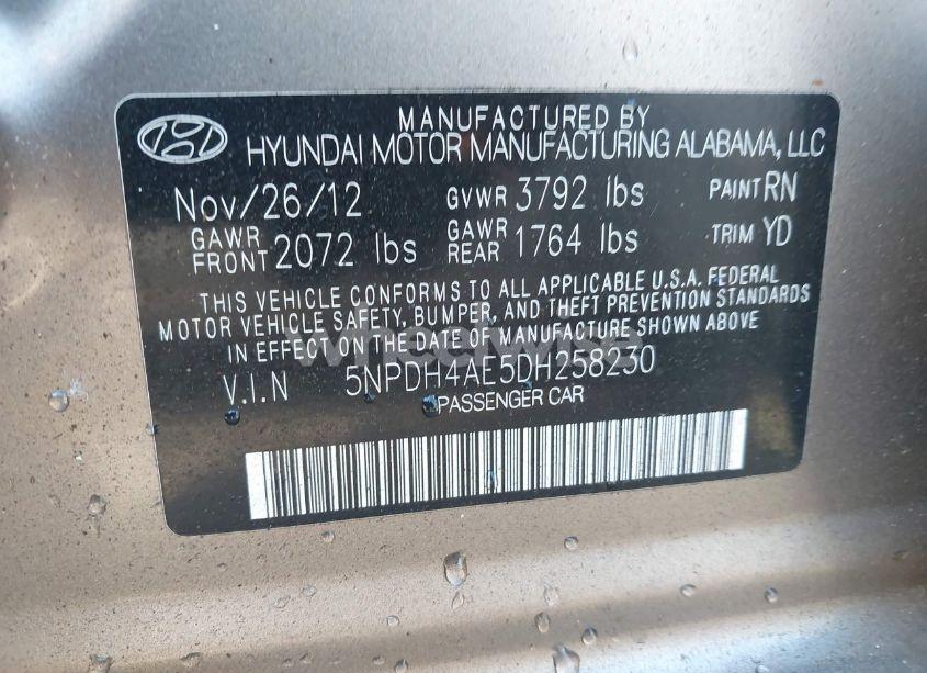 Photo 9 of 2013 Hyundai Elantra GLS (VIN 5NPDH4AE5DH258230)