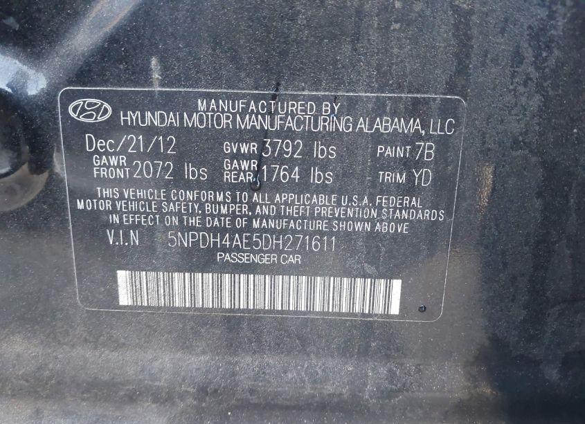 Photo 9 of 2013 Hyundai Elantra GLS (VIN 5NPDH4AE5DH271611)
