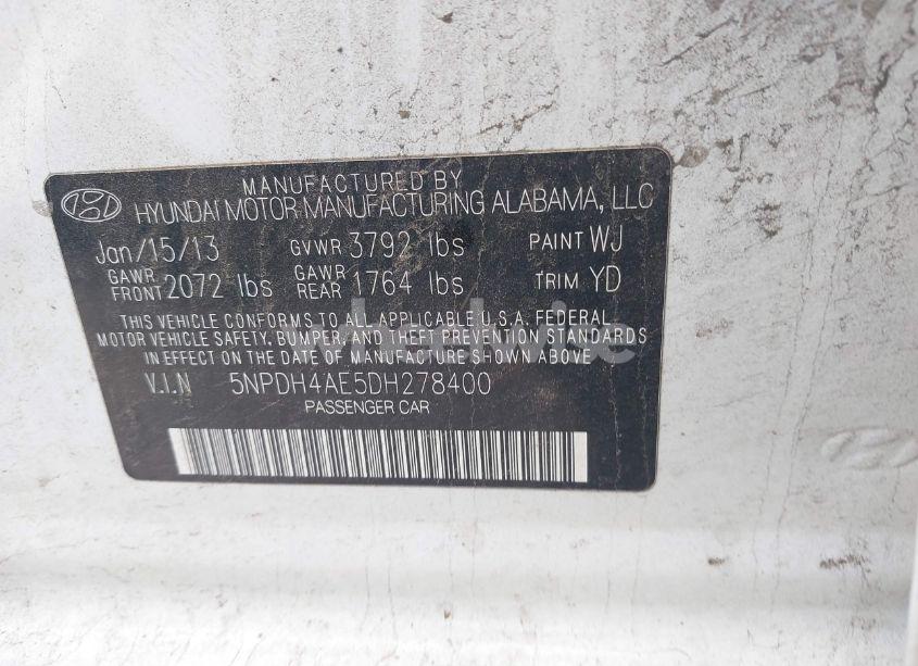 Photo 9 of 2013 Hyundai Elantra GLS (VIN 5NPDH4AE5DH278400)