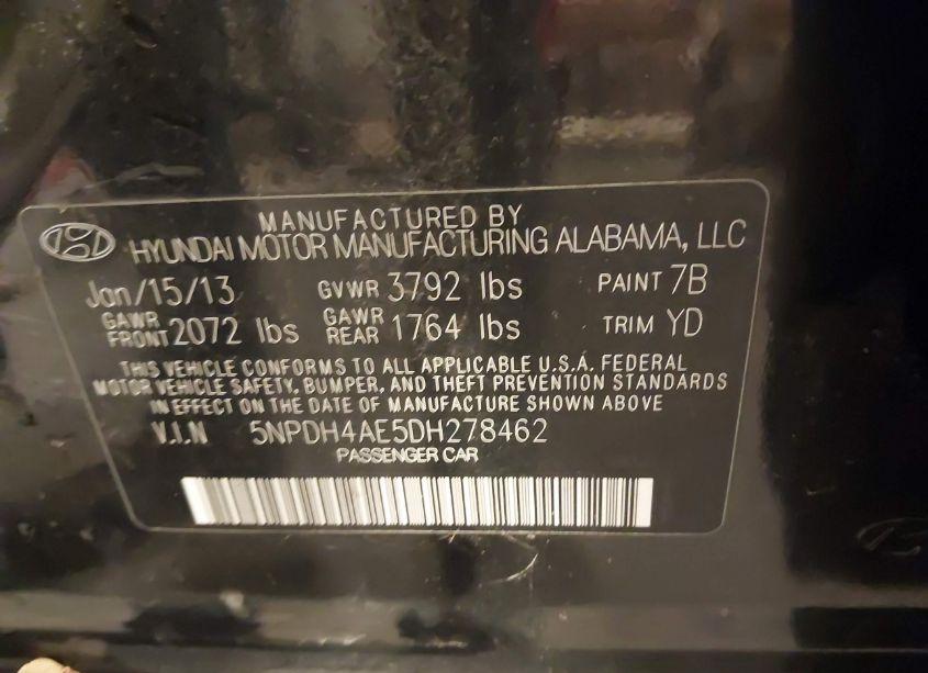 Photo 9 of 2013 Hyundai Elantra LIMITED (VIN 5NPDH4AE5DH278462)